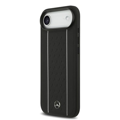 Apple iPhone 17 Air Kılıf Mercedes Benz Orjinal Lisanslı M-safe Şarj Özellikli Şeritli Yıldız Desenli Metal Logolu Deri Kapak