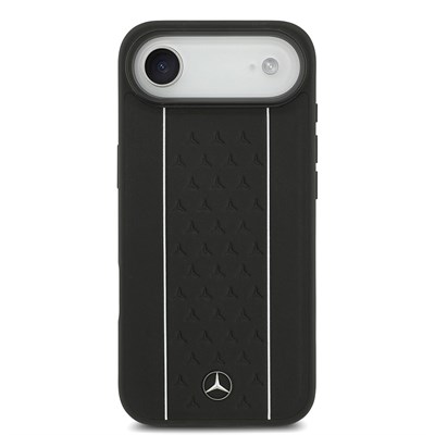 Apple iPhone 17 Air Kılıf Mercedes Benz Orjinal Lisanslı M-safe Şarj Özellikli Şeritli Yıldız Desenli Metal Logolu Deri Kapak