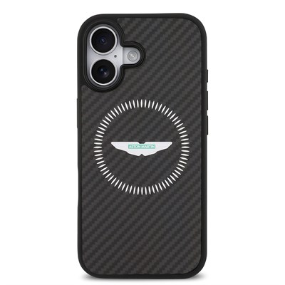Apple iPhone 17 Kılıf Aston Martin Orjinal Lisanslı M-safe Şarj Özellikli Karbon Fiber Kevlar Kapak