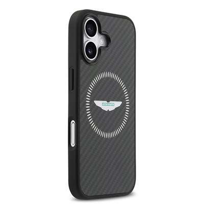 Apple iPhone 17 Kılıf Aston Martin Orjinal Lisanslı M-safe Şarj Özellikli Karbon Fiber Kevlar Kapak
