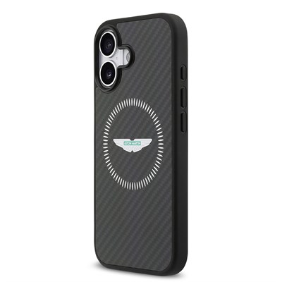 Apple iPhone 17 Kılıf Aston Martin Orjinal Lisanslı M-safe Şarj Özellikli Karbon Fiber Kevlar Kapak