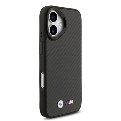 Apple iPhone 17 Kılıf BMW Orjinal Lisanslı M-safe Şarj Özellikli Karbon Fiber Metal Logolu Kevlar Kapak