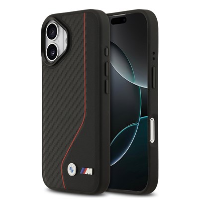 Apple iPhone 17 Kılıf BMW Orjinal Lisanslı M-safe Şarj Özellikli Metal BMW ve M Logolu PU Karbon Tasarımlı Kapak