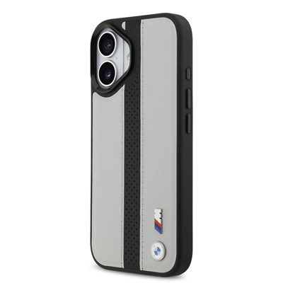 Apple iPhone 17 Kılıf BMW Orjinal Lisanslı M-safe Şarj Özellikli Deri Arka Yüzey Metal Logolu Delikli Şerit Tasarımlı Kapak