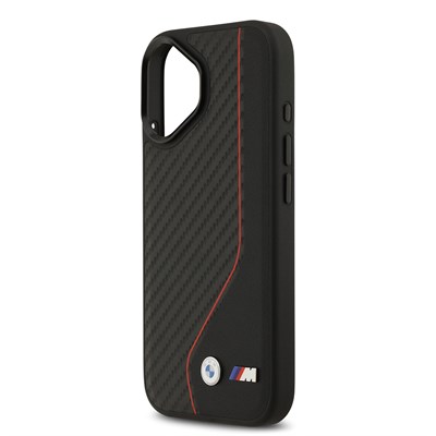 Apple iPhone 17 Kılıf BMW Orjinal Lisanslı M-safe Şarj Özellikli Metal BMW ve M Logolu PU Karbon Tasarımlı Kapak