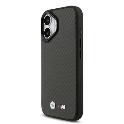 Apple iPhone 17 Kılıf BMW Orjinal Lisanslı M-safe Şarj Özellikli Karbon Fiber Metal Logolu Kevlar Kapak