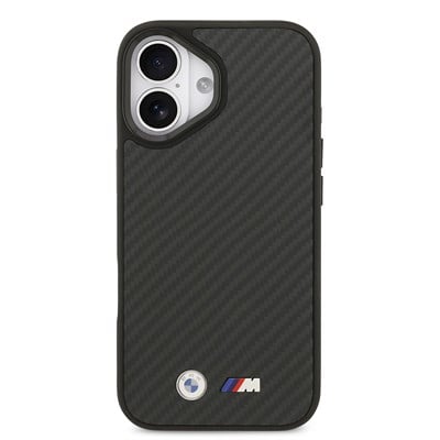 Apple iPhone 17 Kılıf BMW Orjinal Lisanslı M-safe Şarj Özellikli Karbon Fiber Metal Logolu Kevlar Kapak