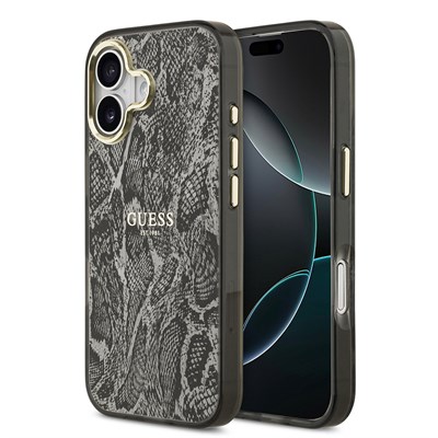 Apple iPhone 17 Kılıf Guess Orjinal Lisanslı M-safe Şarj Özellikli Yazı Logolu Python Desenli Kapak