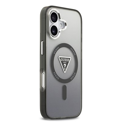 Apple iPhone 17 Kılıf Guess Orjinal Lisanslı M-safe Şarj Özellikli IML Baskılı Üçgen Logolu Metal Kamera Çerçeveli Kapak