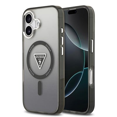 Apple iPhone 17 Kılıf Guess Orjinal Lisanslı M-safe Şarj Özellikli IML Baskılı Üçgen Logolu Metal Kamera Çerçeveli Kapak