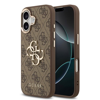 Apple iPhone 17 Kılıf Guess Orjinal Lisanslı Gold Metal Kamera Çerçeveli 4G Desenli Metal Büyük 4G ve Yazı Logolu Kapak