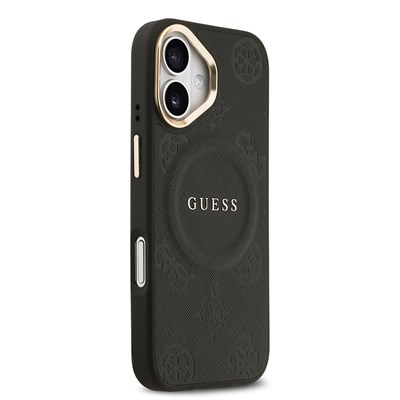 Apple iPhone 17 Kılıf Guess Orjinal Lisanslı M-safe Şarj Özellikli Sıcak Baskılı Yazı Logolu PU Deri Peony Kapak