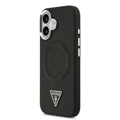 Apple iPhone 17 Kılıf Guess Orjinal Lisanslı M-safe Şarj Özellikli PU Deri Metal Kamera Çerçeveli Üçgen Logolu Kapak