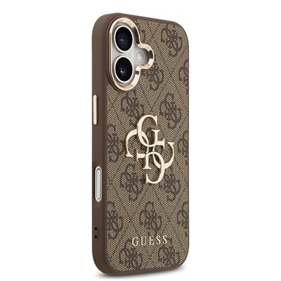 Apple iPhone 17 Kılıf Guess Orjinal Lisanslı Gold Metal Kamera Çerçeveli 4G Desenli Metal Büyük 4G ve Yazı Logolu Kapak