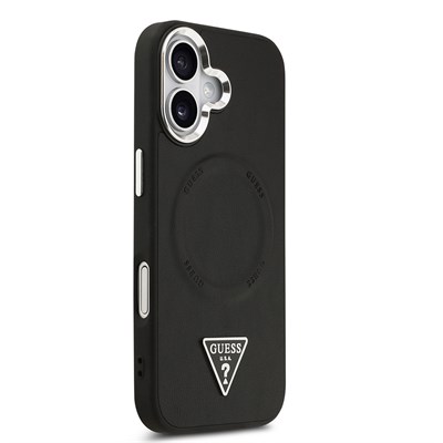 Apple iPhone 17 Kılıf Guess Orjinal Lisanslı M-safe Şarj Özellikli PU Deri Metal Kamera Çerçeveli Üçgen Logolu Kapak