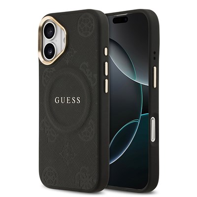 Apple iPhone 17 Kılıf Guess Orjinal Lisanslı M-safe Şarj Özellikli Sıcak Baskılı Yazı Logolu PU Deri Peony Kapak