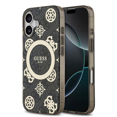 Apple iPhone 17 Kılıf Guess Orjinal Lisanslı M-safe Şarj Özellikli IML Peony ve 4G Desenli Klasik Logolu Kapak