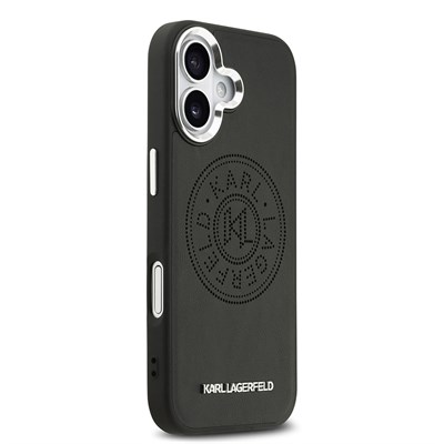 Apple iPhone 17 Kılıf Karl Lagerfeld Orjinal Lisanslı M-safe Şarj Özellikli Delikli Tasarım Metal Logolu PU Deri Kapak