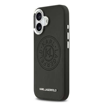 Apple iPhone 17 Kılıf Karl Lagerfeld Orjinal Lisanslı M-safe Şarj Özellikli Delikli Tasarım Metal Logolu PU Deri Kapak