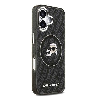 Apple iPhone 17 Kılıf Karl Lagerfeld Orjinal Lisanslı Parlayan Simli Karl & Choupette Heads Kapak