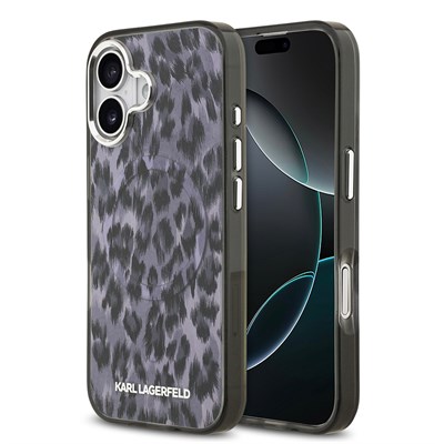 Apple iPhone 17 Kılıf Karl Lagerfeld Orjinal Lisanslı M-safe Şarj Özellikli IML Leopar Baskılı Kapak