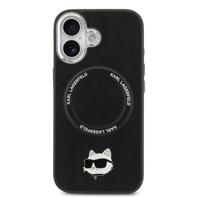 Apple iPhone 17 Kılıf Karl Lagerfeld Orjinal Lisanslı M-safe Şarj Özellikli Metal Kamera ve Buton Tasarımlı Choupette PU Deri Kapak