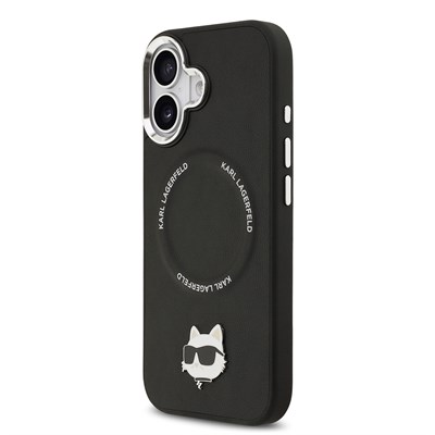 Apple iPhone 17 Kılıf Karl Lagerfeld Orjinal Lisanslı M-safe Şarj Özellikli Metal Kamera ve Buton Tasarımlı Choupette PU Deri Kapak
