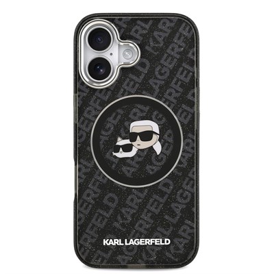Apple iPhone 17 Kılıf Karl Lagerfeld Orjinal Lisanslı Parlayan Simli Karl & Choupette Heads Kapak