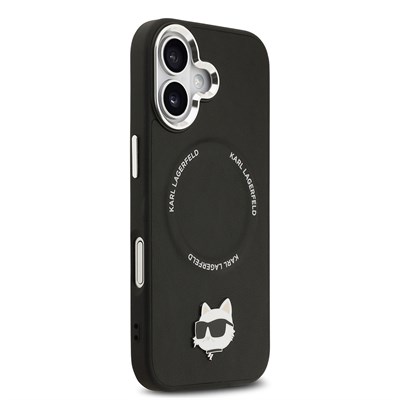 Apple iPhone 17 Kılıf Karl Lagerfeld Orjinal Lisanslı M-safe Şarj Özellikli Metal Kamera ve Buton Tasarımlı Choupette PU Deri Kapak