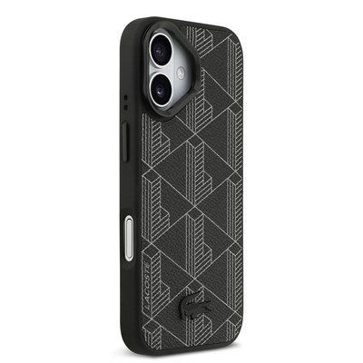 Apple iPhone 17 Kılıf Lacoste Orjinal Lisanslı M-safe Şarj Özellikli Standlı PU Deri Karışık Monogram Desenli Kapak