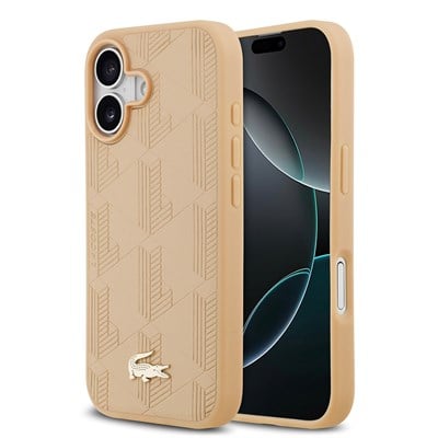 Apple iPhone 17 Kılıf Lacoste Orjinal Lisanslı M-safe Şarj Özellikli PU Deri Tasarımlı Karışık Monogram Desenli Kapak