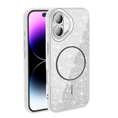 Apple iPhone 17 Kılıf M-safe Şarj Özellikli Parlayan Simli Zore Okso Kapak