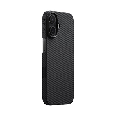 Apple iPhone 17 Kılıf M-safe Şarj Özellikli 1500D Aramid Fiber Pitaka Ultra-Slim Classic Serisi Black-Grey Twill Kapak