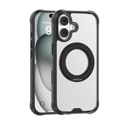 Apple iPhone 17 Kılıf M-safe Şarj Özellikli Parmak Ring Standlı Airbag Tasarımlı Mutural Obsidian Serisi Kapak
