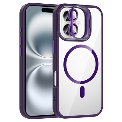 Apple iPhone 17 Kılıf Standlı ve Kamera Lens Hediyeli M-Safe Şarj Özellikli Zore Etro Kapak