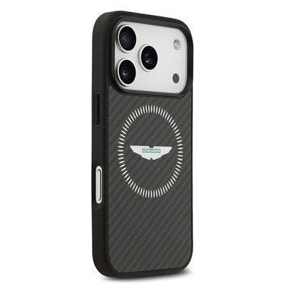 Apple iPhone 17 Pro Kılıf Aston Martin Orjinal Lisanslı M-safe Şarj Özellikli Karbon Fiber Kevlar Kapak