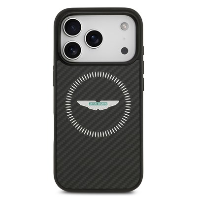 Apple iPhone 17 Pro Kılıf Aston Martin Orjinal Lisanslı M-safe Şarj Özellikli Karbon Fiber Kevlar Kapak
