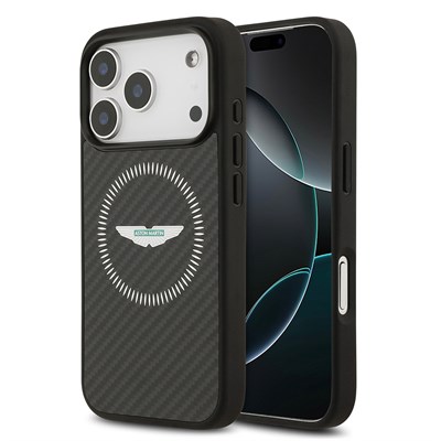 Apple iPhone 17 Pro Kılıf Aston Martin Orjinal Lisanslı M-safe Şarj Özellikli Karbon Fiber Kevlar Kapak