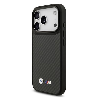 Apple iPhone 17 Pro Kılıf BMW Orjinal Lisanslı M-safe Şarj Özellikli Karbon Fiber Metal Logolu Kevlar Kapak