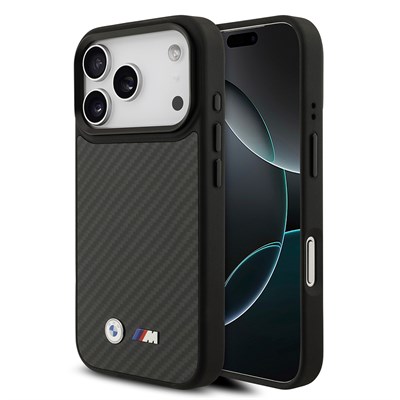 Apple iPhone 17 Pro Kılıf BMW Orjinal Lisanslı M-safe Şarj Özellikli Karbon Fiber Metal Logolu Kevlar Kapak