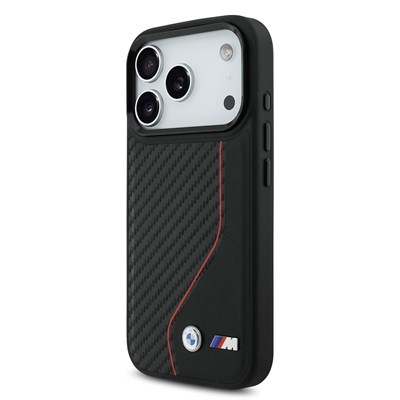 Apple iPhone 17 Pro Kılıf BMW Orjinal Lisanslı M-safe Şarj Özellikli Karbon Fiber Metal Logolu Kevlar Kapak