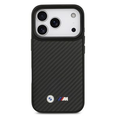 Apple iPhone 17 Pro Kılıf BMW Orjinal Lisanslı M-safe Şarj Özellikli Karbon Fiber Metal Logolu Kevlar Kapak