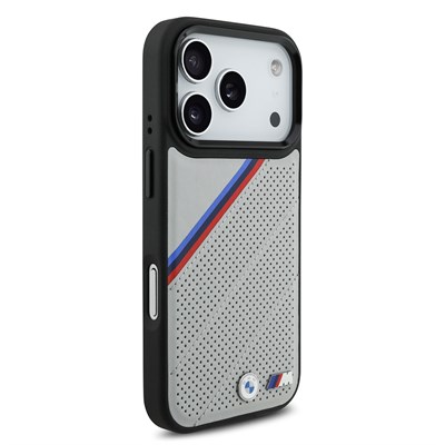 Apple iPhone 17 Pro Kılıf BMW Orjinal Lisanslı M-safe Şarj Özellikli M Logolu Üç Şeritli Delikli Deri Kapak