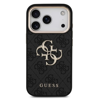 Apple iPhone 17 Pro Kılıf Guess Orjinal Lisanslı Gold Metal Kamera Çerçeveli 4G Desenli Metal Büyük 4G ve Yazı Logolu Kapak