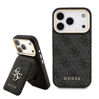 Apple iPhone 17 Pro Kılıf Guess Orjinal Lisanslı M-safe Şarj Özellikli 4G Metal Büyük Logolu Kartlıklı Kapak