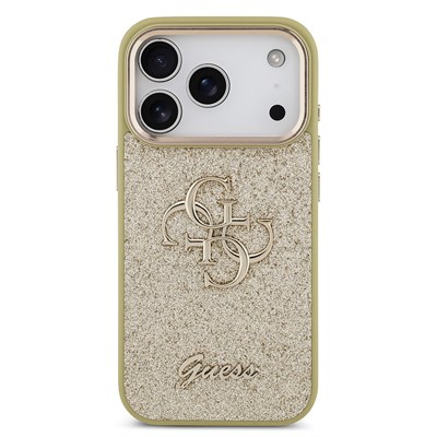 Apple iPhone 17 Pro Kılıf Guess Orjinal Lisanslı 4G Büyük Metal Kamera Çerçeveli ve Logolu Glitter Kapak