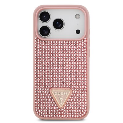 Apple iPhone 17 Pro Kılıf Guess Orjinal Lisanslı Taşlı Arka Yüzey Üçgen Logolu Kapak