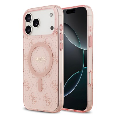Apple iPhone 17 Pro Kılıf Guess Orjinal Lisanslı M-safe Şarj Özellikli IML Baskılı Klasik Logolu 4G Desenli Kapak