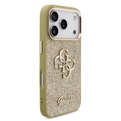Apple iPhone 17 Pro Kılıf Guess Orjinal Lisanslı 4G Büyük Metal Kamera Çerçeveli ve Logolu Glitter Kapak