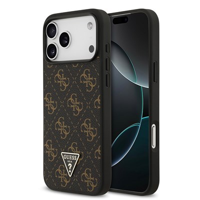 Apple iPhone 17 Pro Kılıf Guess Orjinal Lisanslı PU Deri 4G Desenli Üçgen Logolu Kapak